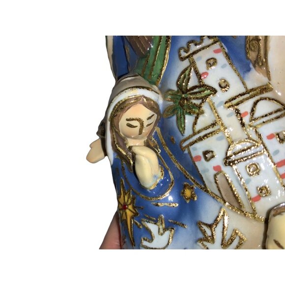 Holy Family Jesus Porcelain Nativity Blue Gold Bethlehem Scene 2005 Roman Inc - Picture 4 of 11